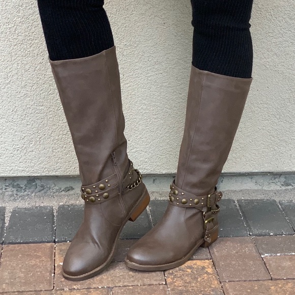 Texas Brown Knee High Harness Detail Riding Boots - Picture 4 of 7